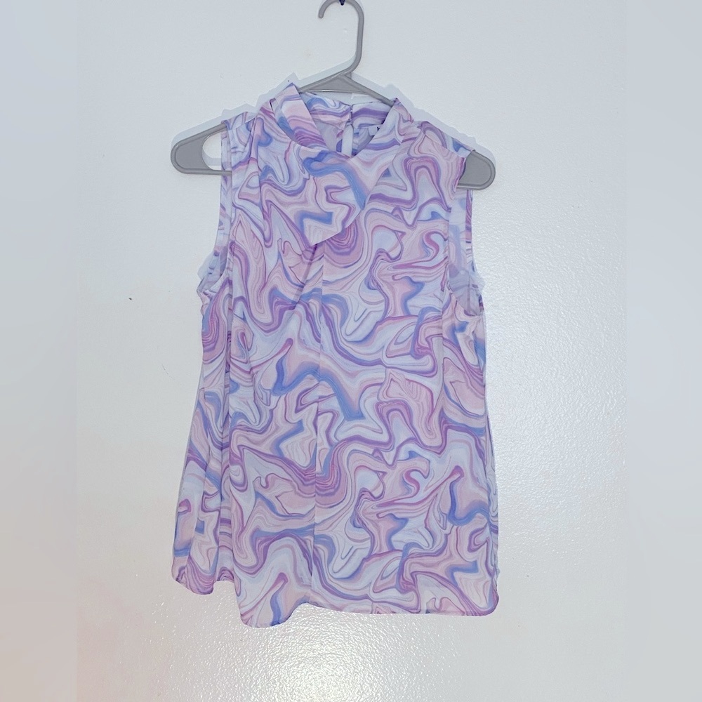 Bar III Abstract Purple and Blue Blouse